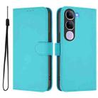 For vivo V40 Lite 5G IDN Skin Feel Solid Color Leather Phone Case with Lanyard(Lake Blue) - 2