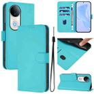 For vivo S20 Skin Feel Solid Color Leather Phone Case with Lanyard(Lake Blue) - 1
