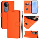For vivo V50 Global Skin Feel Solid Color Leather Phone Case with Lanyard(Orange) - 1