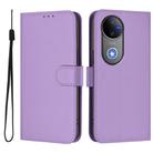 For vivo V50 Global Skin Feel Solid Color Leather Phone Case with Lanyard(Lavender Purple) - 2