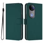 For vivo V50 Global Skin Feel Solid Color Leather Phone Case with Lanyard(Dark Green) - 2