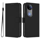 For vivo V50 Global Skin Feel Solid Color Leather Phone Case with Lanyard(Black) - 2