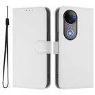 For vivo V50 Global Skin Feel Solid Color Leather Phone Case with Lanyard(White) - 2