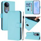 For vivo V50 Global Skin Feel Solid Color Leather Phone Case with Lanyard(Sky Blue) - 1