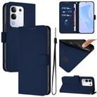 For vivo Y29 4G Global Skin Feel Solid Color Leather Phone Case with Lanyard(Navy Blue) - 1