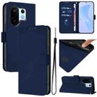 For vivo S30 Pro mini Skin Feel Solid Color Leather Phone Case with Lanyard(Navy Blue) - 1