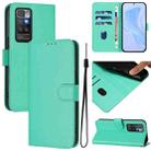 For Redmi 10 4G 2021 Global Skin Feel Solid Color Leather Phone Case with Lanyard(Green) - 1