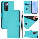 For Redmi 10 4G 2021 Global Skin Feel Solid Color Leather Phone Case with Lanyard(Lake Blue) - 1