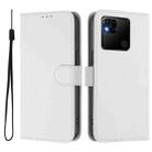 For Redmi 10A Skin Feel Solid Color Leather Phone Case with Lanyard(White) - 2