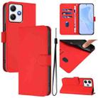 For Redmi 12 4G Global / Note 12R Skin Feel Solid Color Leather Phone Case with Lanyard(Red) - 1