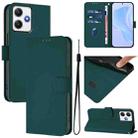 For Redmi 12 4G Global / Note 12R Skin Feel Solid Color Leather Phone Case with Lanyard(Dark Green) - 1