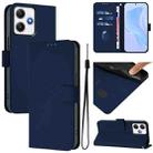 For Redmi 12 4G Global / Note 12R Skin Feel Solid Color Leather Phone Case with Lanyard(Navy Blue) - 1