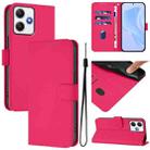 For Redmi 12 4G Global / Note 12R Skin Feel Solid Color Leather Phone Case with Lanyard(Rose Red) - 1