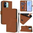 For Redmi 12C / 11A Skin Feel Solid Color Leather Phone Case with Lanyard(Brown) - 1