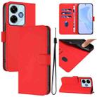 For Redmi 13 4G Global / 13 5G Global Skin Feel Solid Color Leather Phone Case with Lanyard(Red) - 1