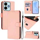 For Redmi 13 4G Global / 13 5G Global Skin Feel Solid Color Leather Phone Case with Lanyard(Pink) - 1