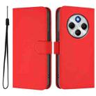 For Redmi 14C 4G Skin Feel Solid Color Leather Phone Case with Lanyard(Red) - 2