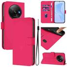 For Redmi A3 4G Global / A3X 4G Skin Feel Solid Color Leather Phone Case with Lanyard(Rose Red) - 1