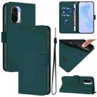 For Redmi K40 / K40 Pro Skin Feel Solid Color Leather Phone Case with Lanyard(Dark Green) - 1