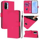 For Redmi K40 / K40 Pro Skin Feel Solid Color Leather Phone Case with Lanyard(Rose Red) - 1