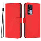 For Redmi K50 Ultra Skin Feel Solid Color Leather Phone Case with Lanyard(Red) - 2