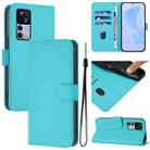 For Redmi K50 Ultra Skin Feel Solid Color Leather Phone Case with Lanyard(Lake Blue) - 1