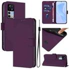 For Redmi K50 Ultra Skin Feel Solid Color Leather Phone Case with Lanyard(Violet) - 1