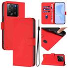 For Redmi K60 Ultra Skin Feel Solid Color Leather Phone Case with Lanyard(Red) - 1