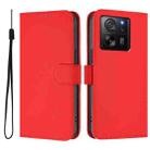 For Redmi K60 Ultra Skin Feel Solid Color Leather Phone Case with Lanyard(Red) - 2