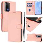 For Redmi K60 / K60 Pro Skin Feel Solid Color Leather Phone Case with Lanyard(Pink) - 1