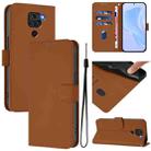 For Redmi Note 9 4G Global / 10X 4G Skin Feel Solid Color Leather Phone Case with Lanyard(Brown) - 1