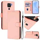 For Redmi Note 9 4G Global / 10X 4G Skin Feel Solid Color Leather Phone Case with Lanyard(Pink) - 1
