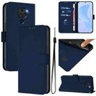 For Redmi Note 9 4G Global / 10X 4G Skin Feel Solid Color Leather Phone Case with Lanyard(Navy Blue) - 1