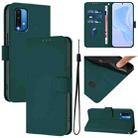 For Redmi 9 Power / 9T Global Skin Feel Solid Color Leather Phone Case with Lanyard(Dark Green) - 1