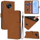 For Redmi Note 9T Global Skin Feel Solid Color Leather Phone Case with Lanyard(Brown) - 1