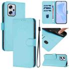 For Redmi Note 11T Pro+ 5G Skin Feel Solid Color Leather Phone Case with Lanyard(Sky Blue) - 1