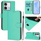 For Redmi Note 13 5G Global Skin Feel Solid Color Leather Phone Case with Lanyard(Green) - 1