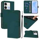 For Redmi Note 13 5G Global Skin Feel Solid Color Leather Phone Case with Lanyard(Dark Green) - 1