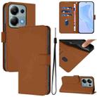 For Redmi Note 13 Pro 4G Global Skin Feel Solid Color Leather Phone Case with Lanyard(Brown) - 1