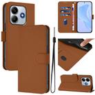 For Redmi Note 14 4G 163.25mm Skin Feel Solid Color Leather Phone Case with Lanyard(Brown) - 1