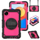For Xiaomi Redmi Pad SE 8.7 2024 Turntable Holder Silicone Hybrid PC Tablet Case with Shoulder Strap(Black+Rose Red) - 1
