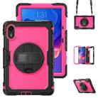 For Xiaomi Redmi Pad 2 Turntable Holder Silicone Hybrid PC Tablet Case with Shoulder Strap(Black+Rose Red) - 1