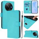 For Xiaomi Poco C61 4G Global Skin Feel Solid Color Leather Phone Case with Lanyard(Lake Blue) - 1