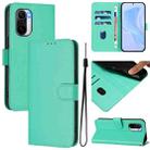 For Xiaomi Poco F3 Skin Feel Solid Color Leather Phone Case with Lanyard(Green) - 1