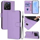 For Xiaomi 13T Pro Global / 13T Global Skin Feel Solid Color Leather Phone Case with Lanyard(Lavender Purple) - 1