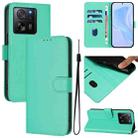 For Xiaomi 13T Pro Global / 13T Global Skin Feel Solid Color Leather Phone Case with Lanyard(Green) - 1