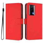 For Xiaomi Poco F5 Pro Skin Feel Solid Color Leather Phone Case with Lanyard(Red) - 2