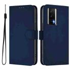 For Xiaomi Poco F5 Pro Skin Feel Solid Color Leather Phone Case with Lanyard(Navy Blue) - 2