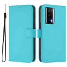 For Xiaomi Poco F5 Pro Skin Feel Solid Color Leather Phone Case with Lanyard(Lake Blue) - 2