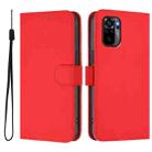 For Xiaomi Poco M5s Skin Feel Solid Color Leather Phone Case with Lanyard(Red) - 2